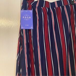 Pleated Skirt by P.O.S.H. Striped Nautical Red, White, & Blue Festival Size M